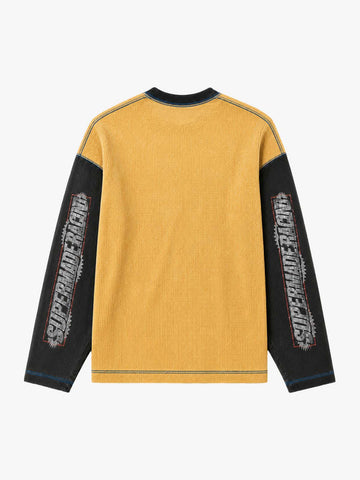 Gear Graphic Color Block Washed Waffle Long Sleeve Tee