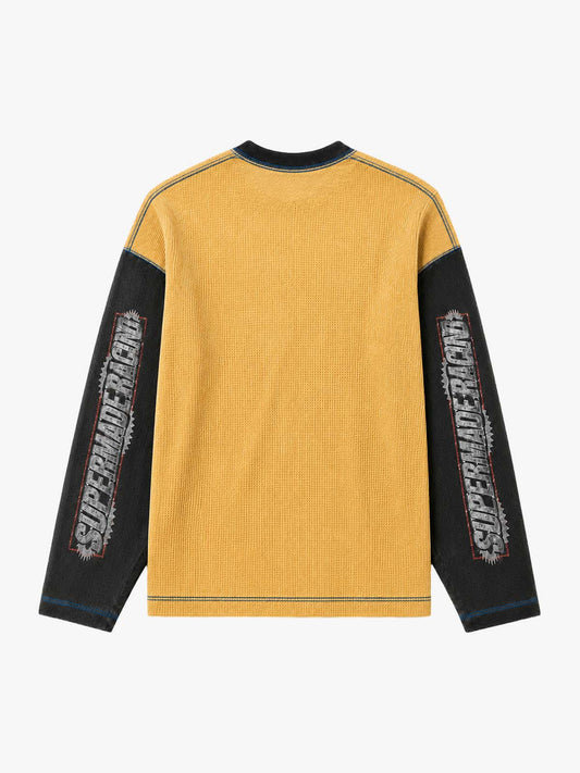 Gear Graphic Color Block Washed Waffle Long Sleeve Tee