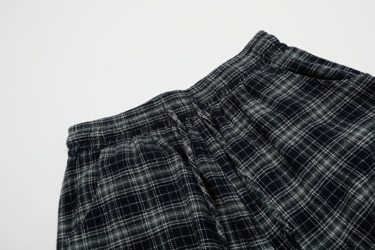 Cotton Plaid Wide Leg Culottes with Frayed Hem and Cargo Pockets 