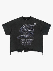 Gothic Liquid Metal Ripped Washed T-Shirt 