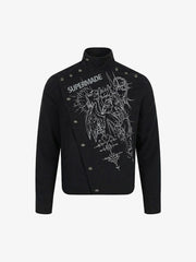 Asymmetric Button-Front Letter Graphic Jacket