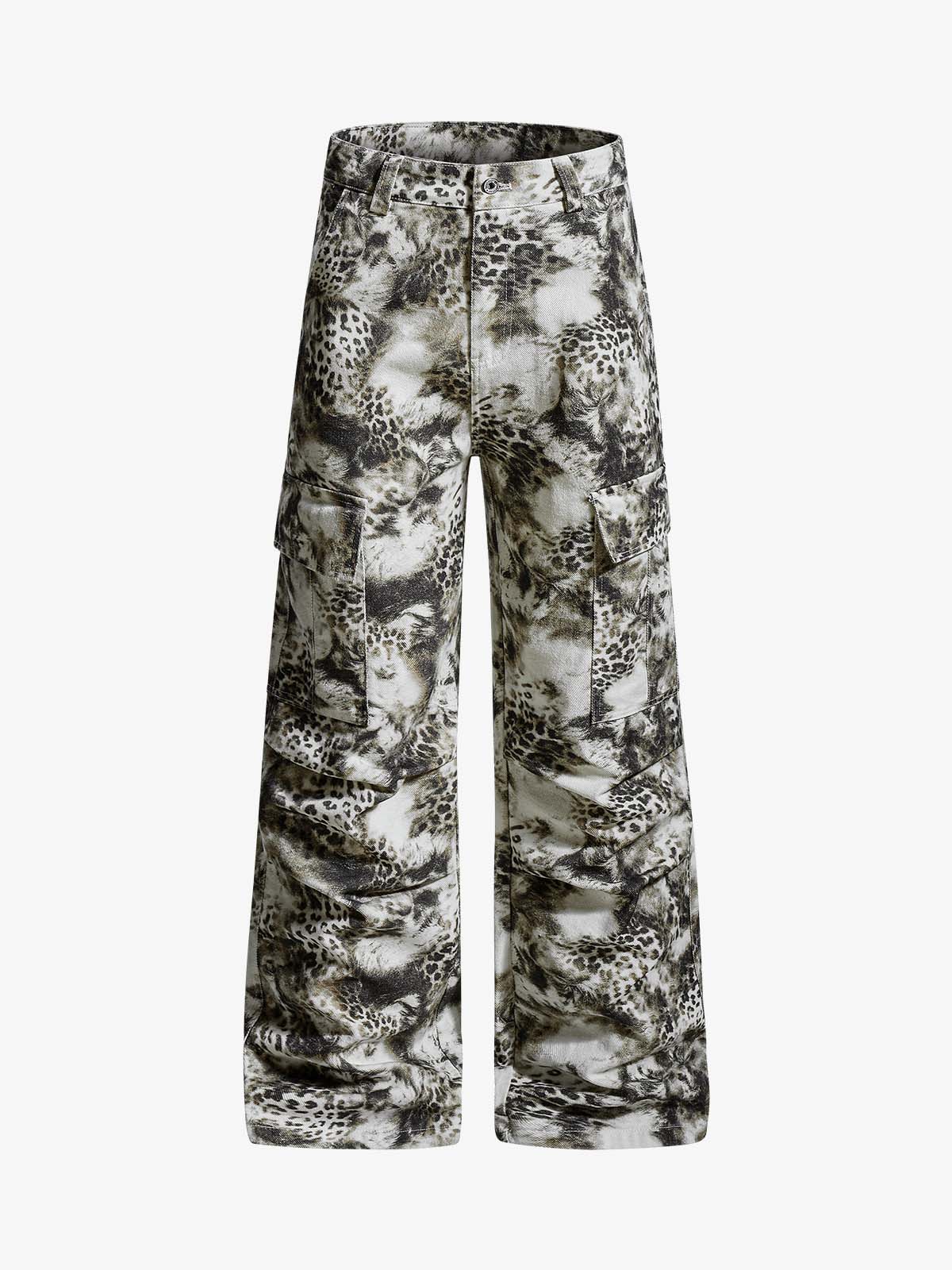 Leopard Multi-Pocket Cargo Jeans