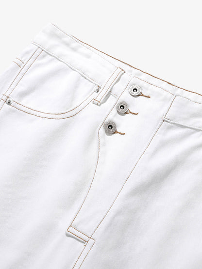 Reverse-Stitched Multi-Button Jeans 