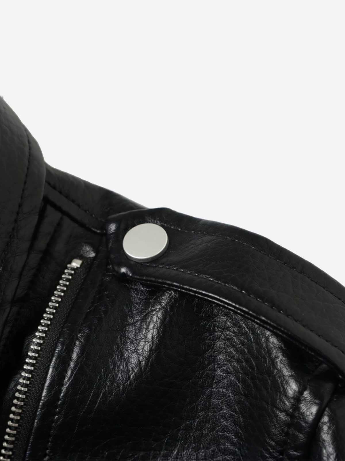 Studded-Belt Asymmetric Zip Faux Leather Biker Jacket