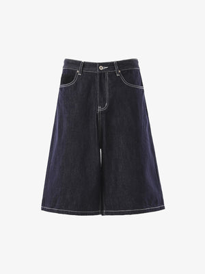 Vintage Contrast Stitch Wide Leg Denim Jorts 