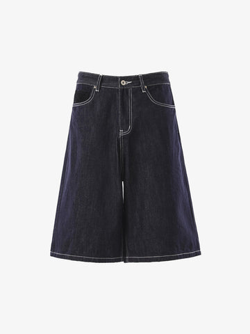 Vintage Contrast Stitch Wide Leg Denim Jorts 
