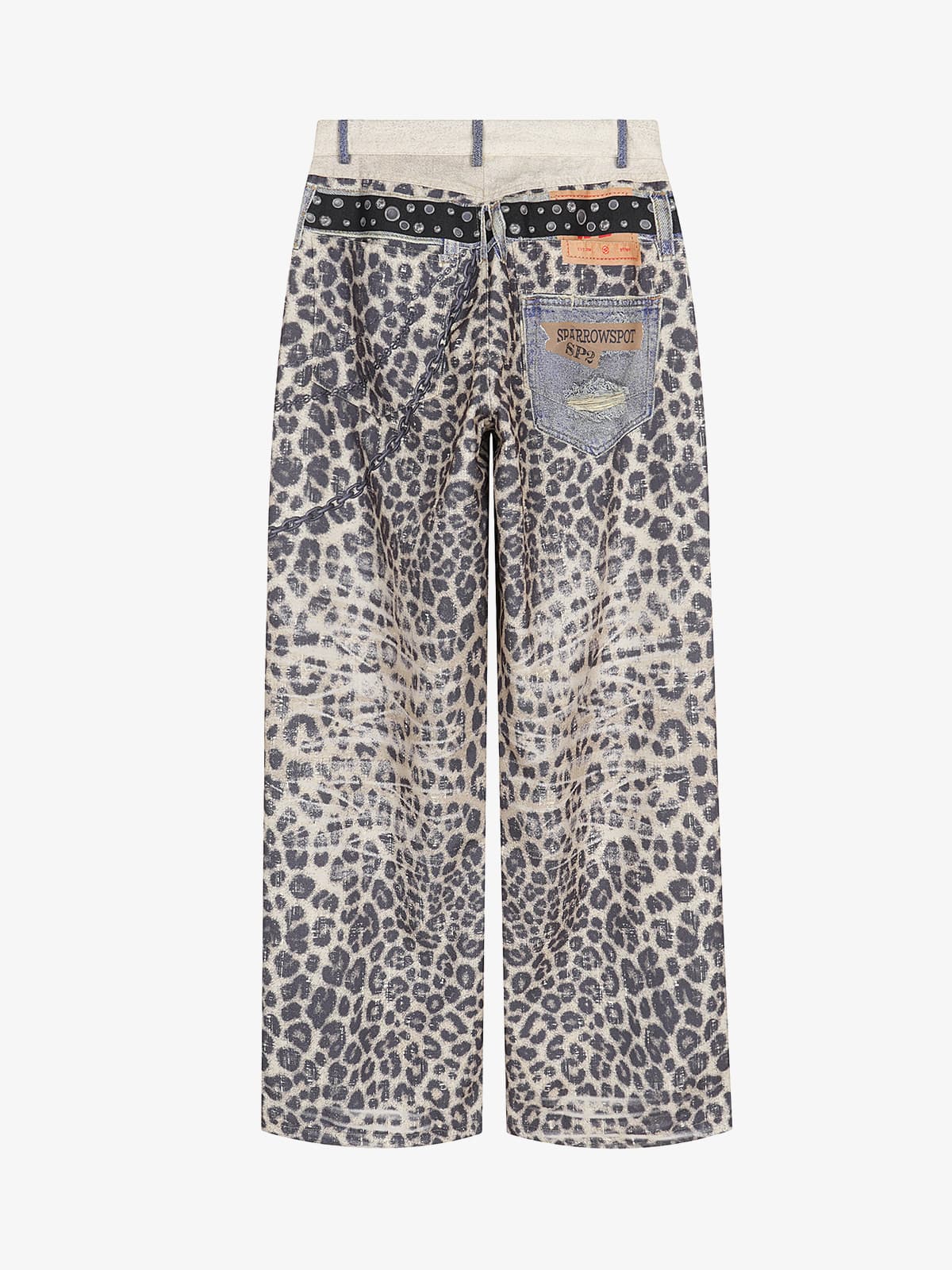 Vintage Leopard 3D Print Double Waistband Washed Jeans 