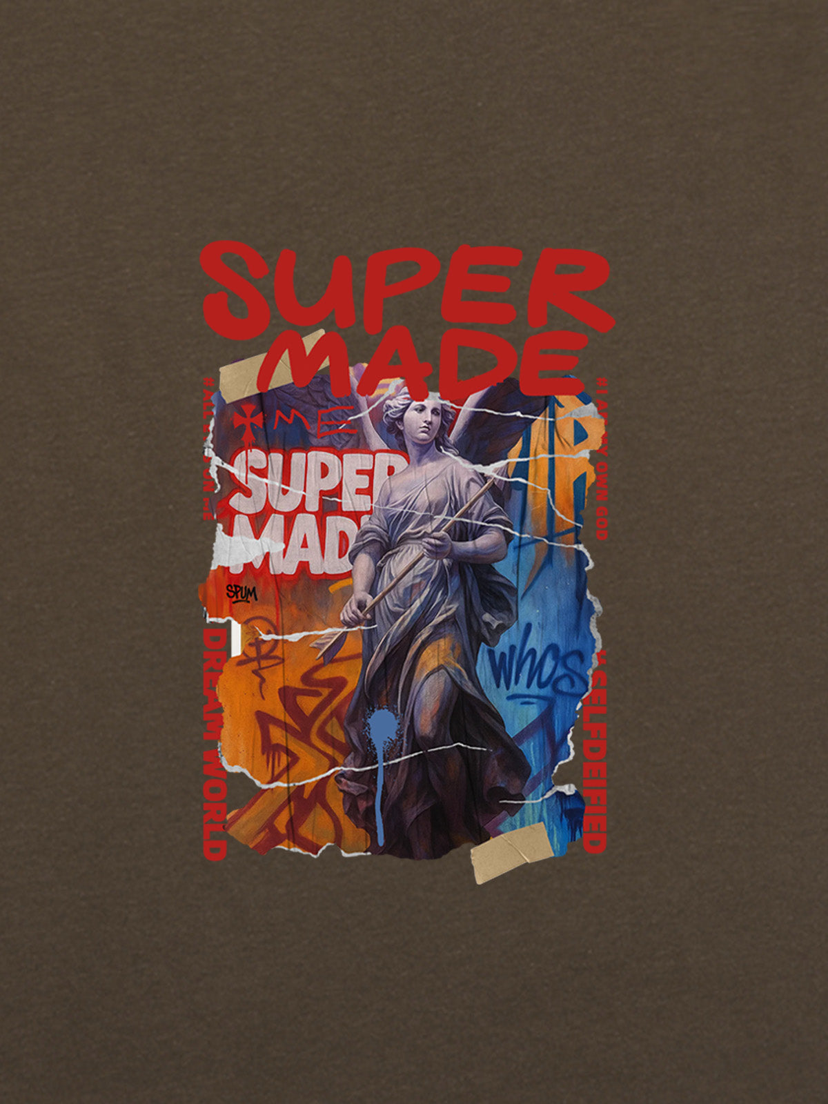 Cotton Blend SUPERMADE Sculpture Sraffiti Sticker Pattern T-Shirt 
