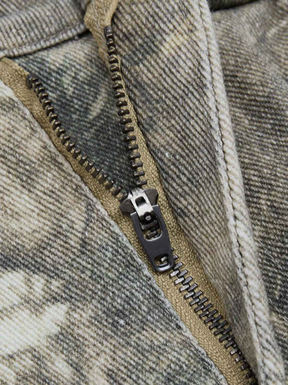 Abstract Camouflage Washed Barrel Jeans