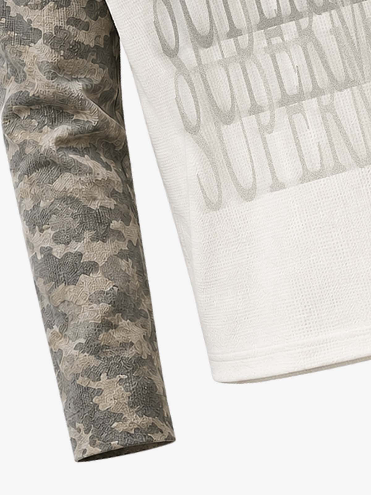 Waffle Knit Camo Raglan T-Shirt with Graphic Print