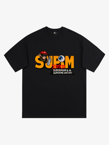 SUPM Trendy Hip-Hop Monkey Graffiti Font T-Shirt 