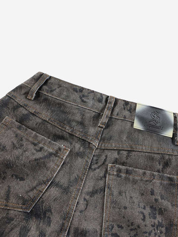 Leopard Patchwork Double-Button Curved-Leg Jeans