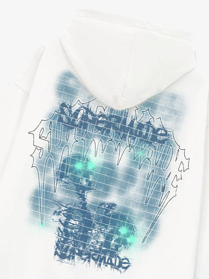 THE SUPERMADE Washed Psychedelic Graffiti Art Print Hoodie with Skull Design 