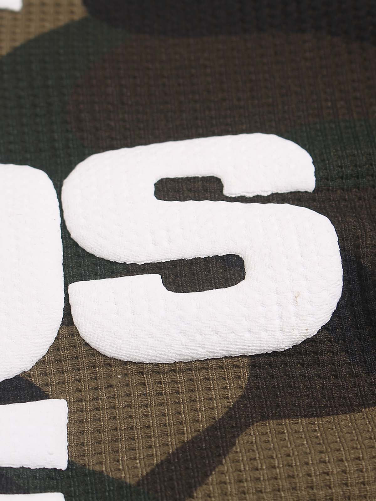 Camo Letter Foam Graphic Waffle Long Sleeve Tee