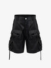 Drawstring Faux Leather Cargo Shorts