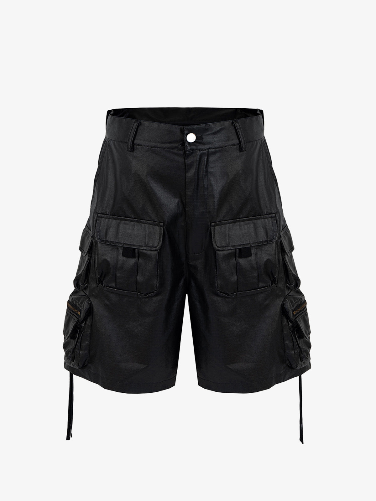 Drawstring Faux Leather Cargo Shorts
