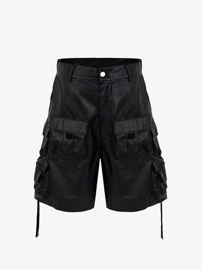 Drawstring Faux Leather Cargo Shorts
