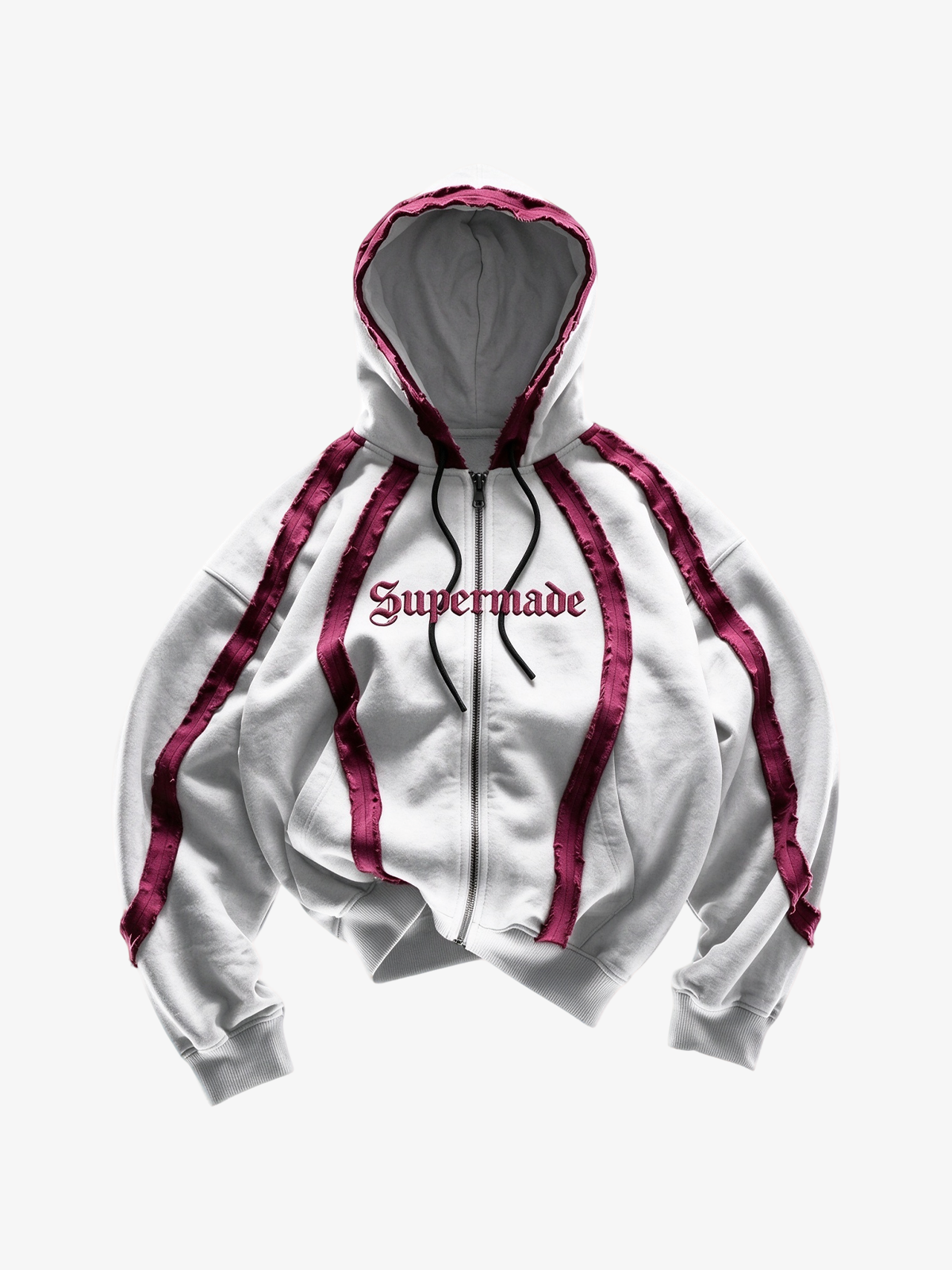 Pink Contrast Stripe Zip Hoodie & Curved-Leg Pants Set