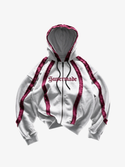 Pink Contrast Stripe Zip Hoodie & Curved-Leg Pants Set