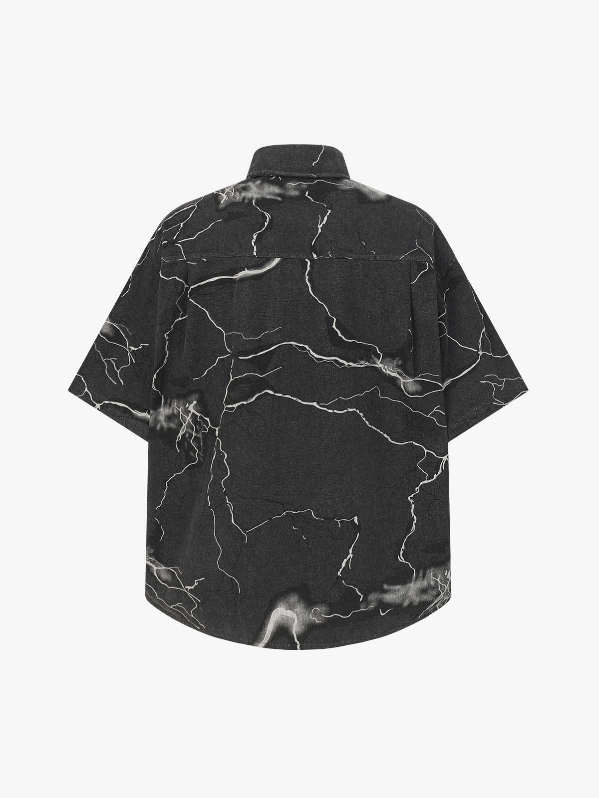 Vintage Lightning Bolt Graphic Denim Short Sleeve Shirt 