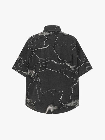Vintage Lightning Bolt Graphic Denim Short Sleeve Shirt 