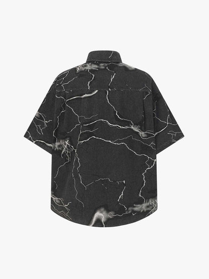 Vintage Lightning Bolt Graphic Denim Short Sleeve Shirt 