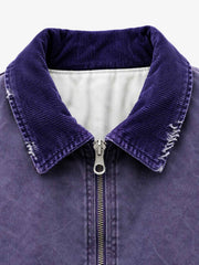 Washed Graphic Multi-Pocket Boxy Padded Jacket