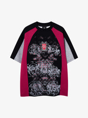 Embroidered Patchwork Collar Graphic Tee