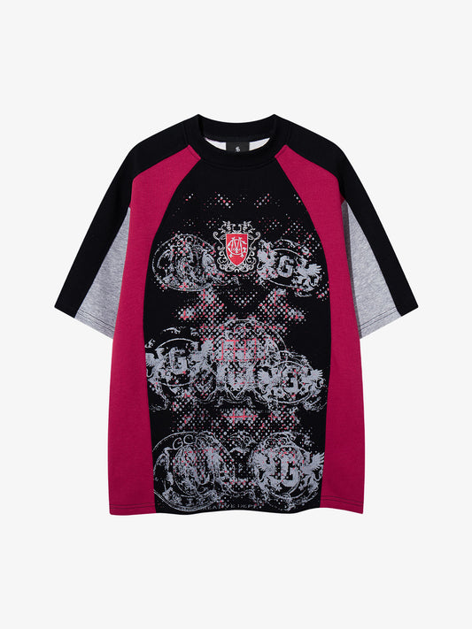 Embroidered Patchwork Collar Graphic Tee