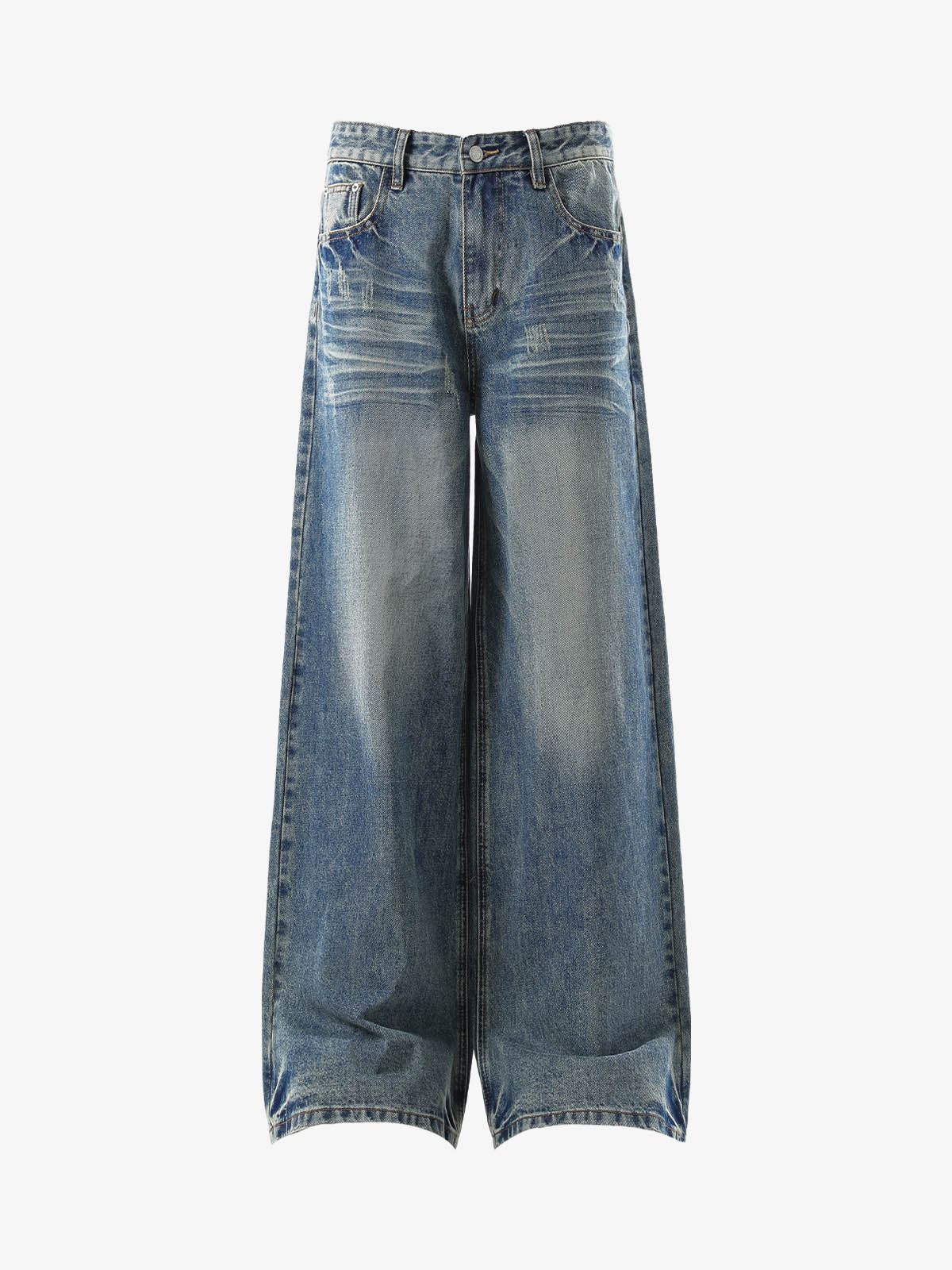 Street Washed Distressed Cat Whisker Jeans 
