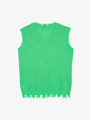 Number Graphic Distressed Mesh Knit Tank Top