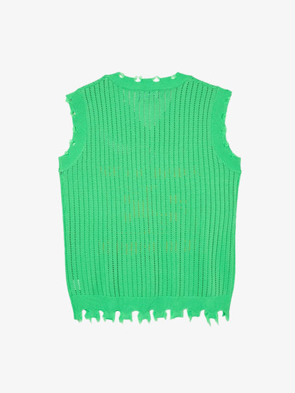 Number Graphic Distressed Mesh Knit Tank Top