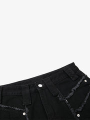 Deconstructed Zipper-Spliced Whiskered Raw-Hem Jeans