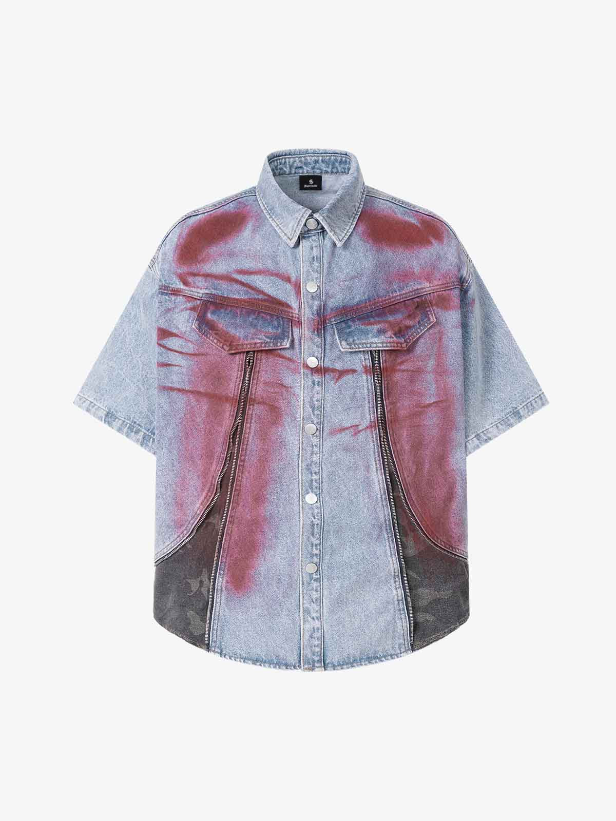 Rusty Wash Camo Patchwork Denim Shirt & Shorts Set