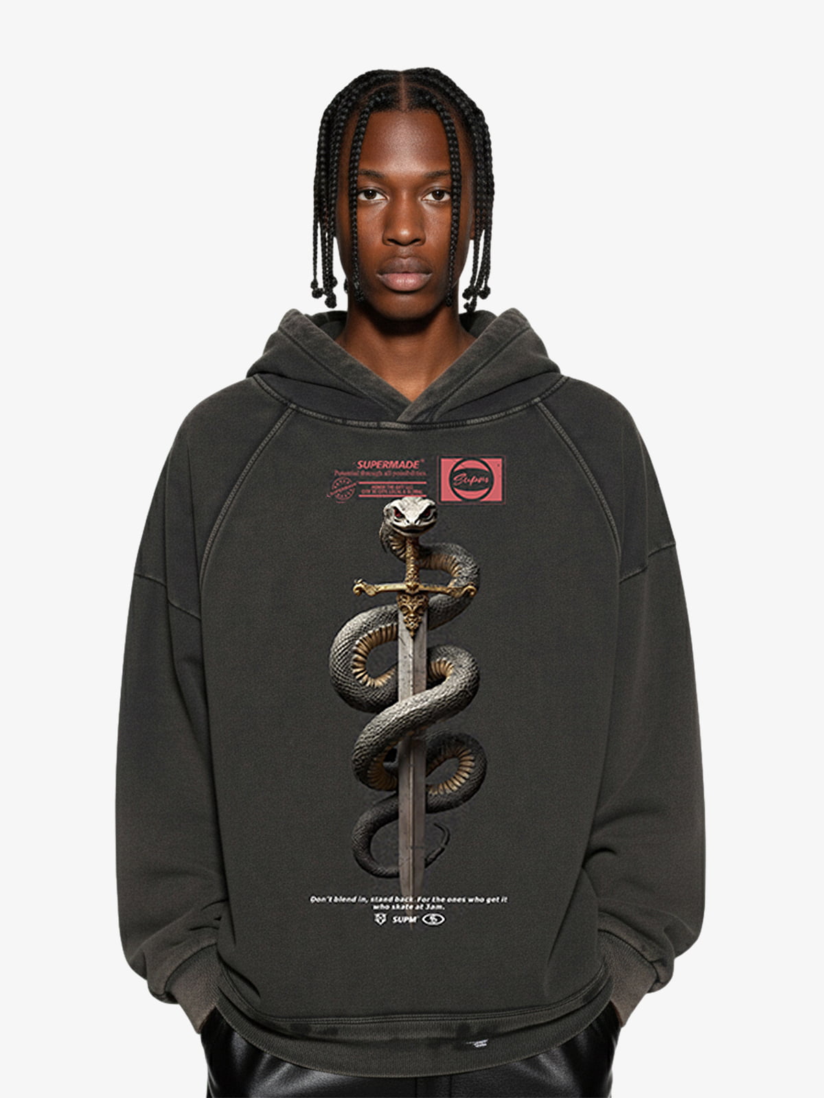 Vintage Washed Snake Staff Graphic Hoodie 