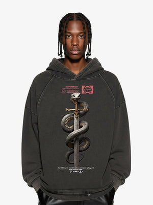 Oversized Snake Graphic Hoodie with Bold Print Design 