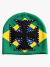 Color Block Studded Cross Gothic Dome Knit Hat