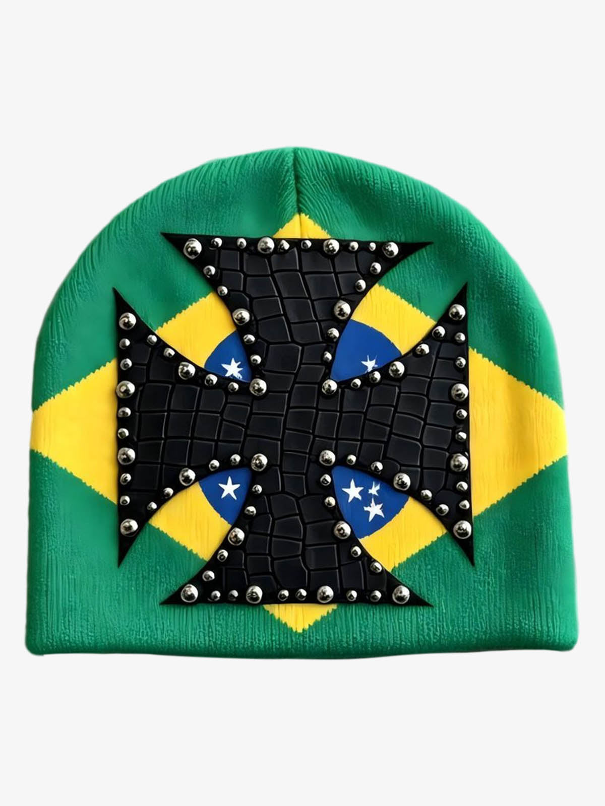 Color Block Studded Cross Gothic Dome Knit Hat
