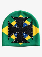 Color Block Studded Cross Gothic Dome Knit Hat