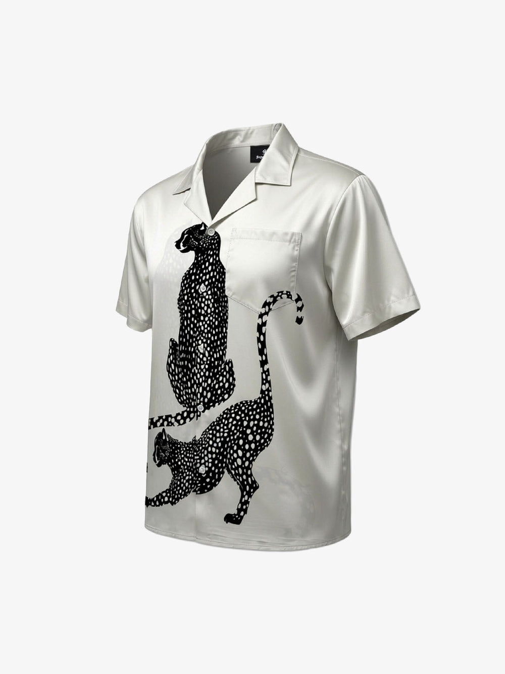 Double Cheetah Graphic Satin Camp Collar Boxy Shirt 
