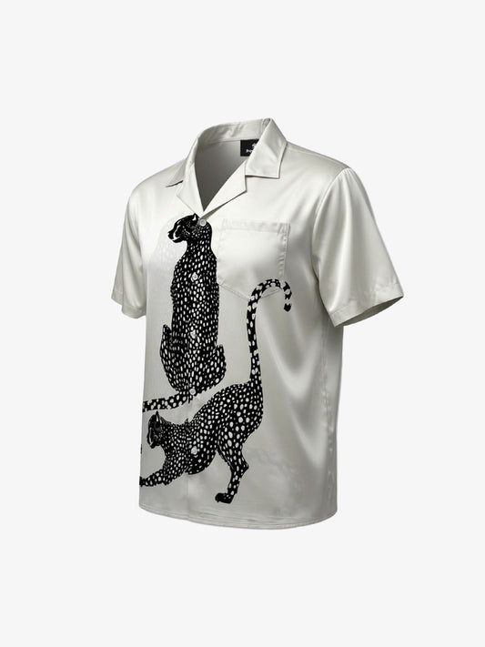 Double Cheetah Graphic Satin Cuban Shirt 
