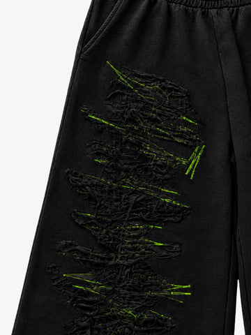 Contrast Stitching Distressed Wide-Leg Sweatpants