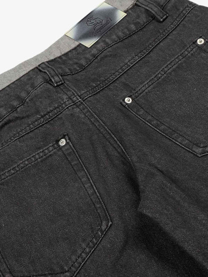 Vintage Washed Layered Waist Wide Leg Denim Jeans