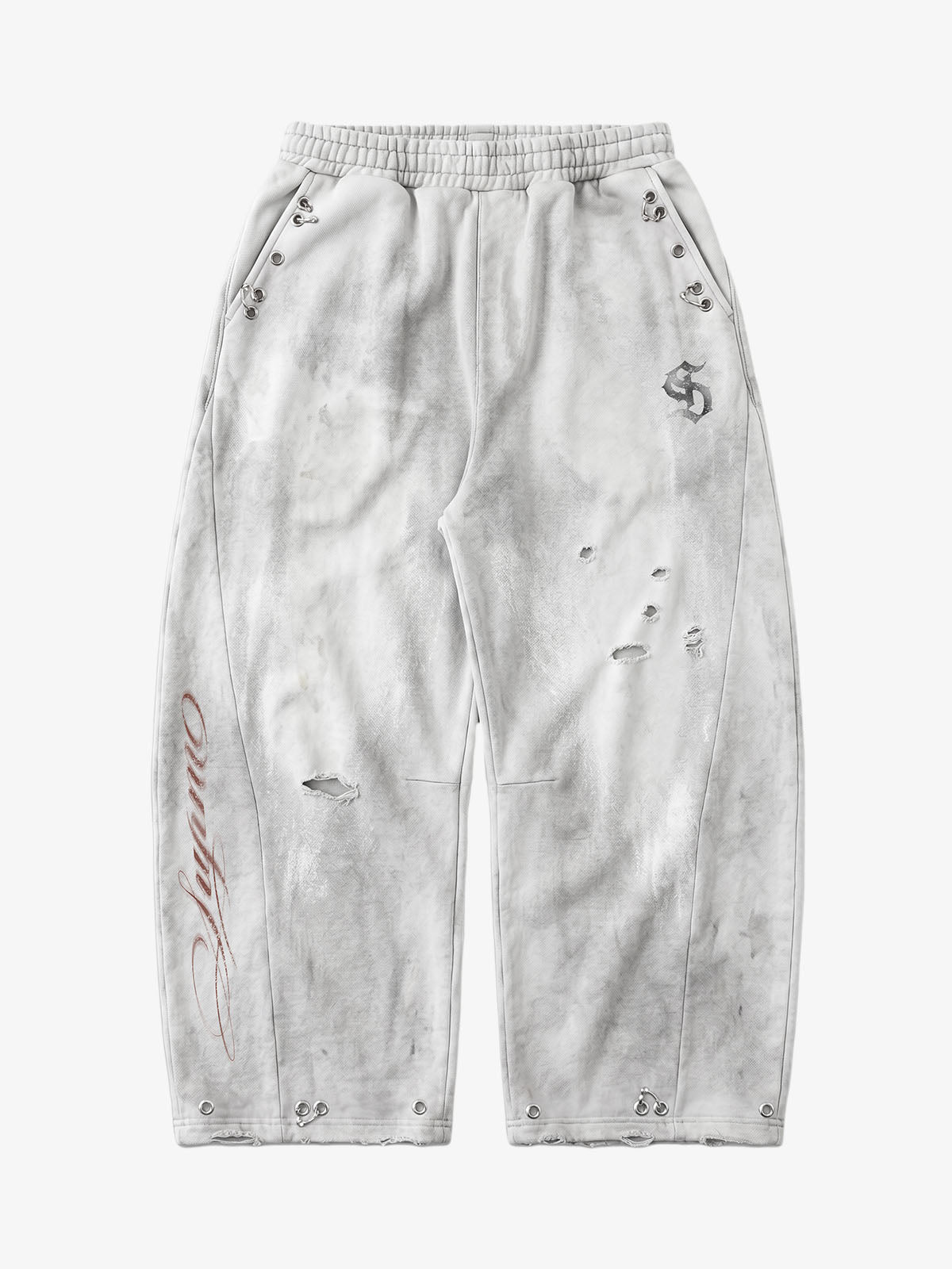 Faux Tongue-Stud Washed Distressed Baggy Pants