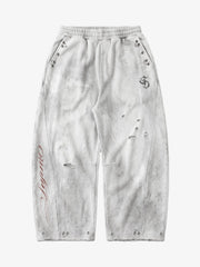Faux Tongue-Stud Washed Distressed Baggy Pants
