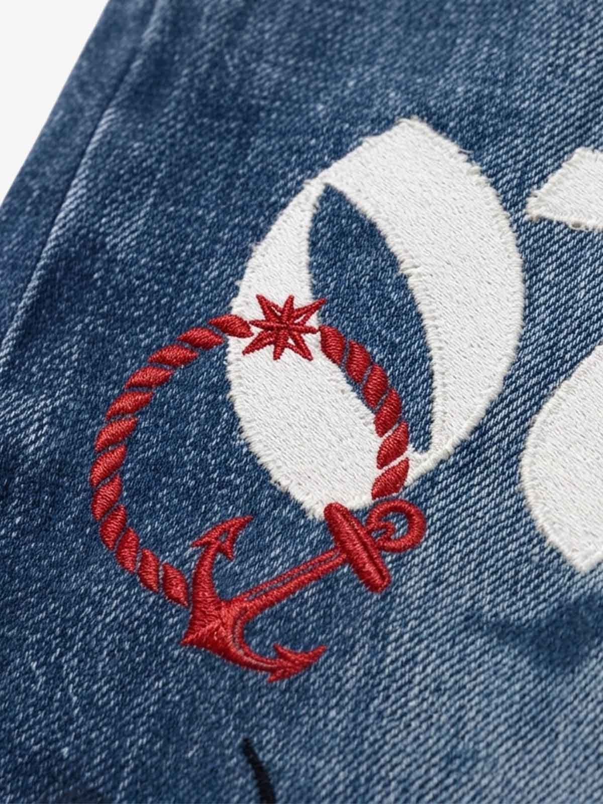 Anchor Patchwork Embroidered Wide-Leg Jeans