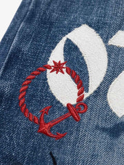 Anchor Patchwork Embroidered Wide-Leg Jeans
