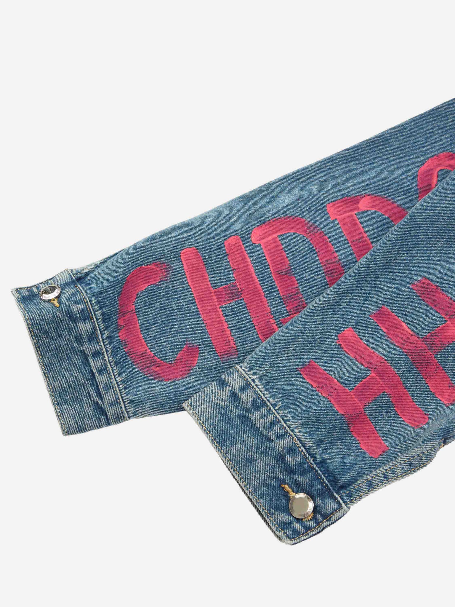 Thesupermade High Street Graffiti Lettered Distressed Washed Denim Jacket