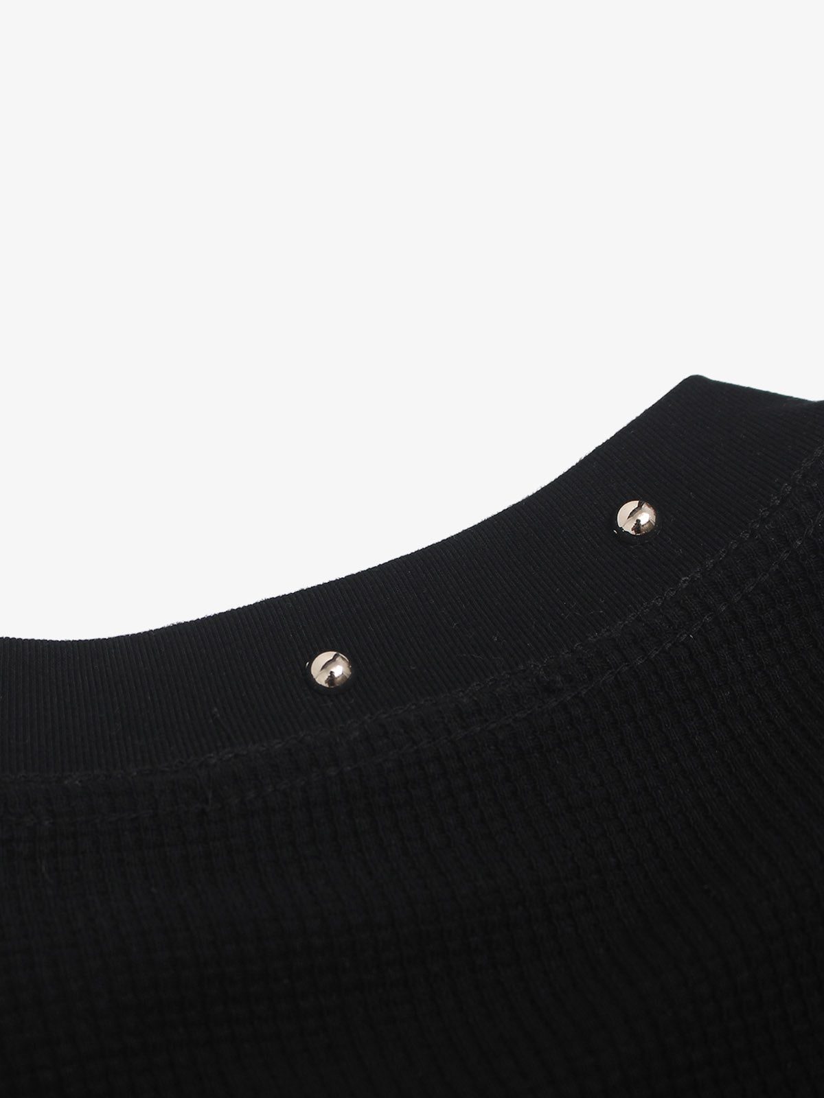 Studded Collar Cross Print Waffle T-Shirt 