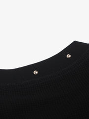 Studded Collar Cross Print Waffle T-Shirt 